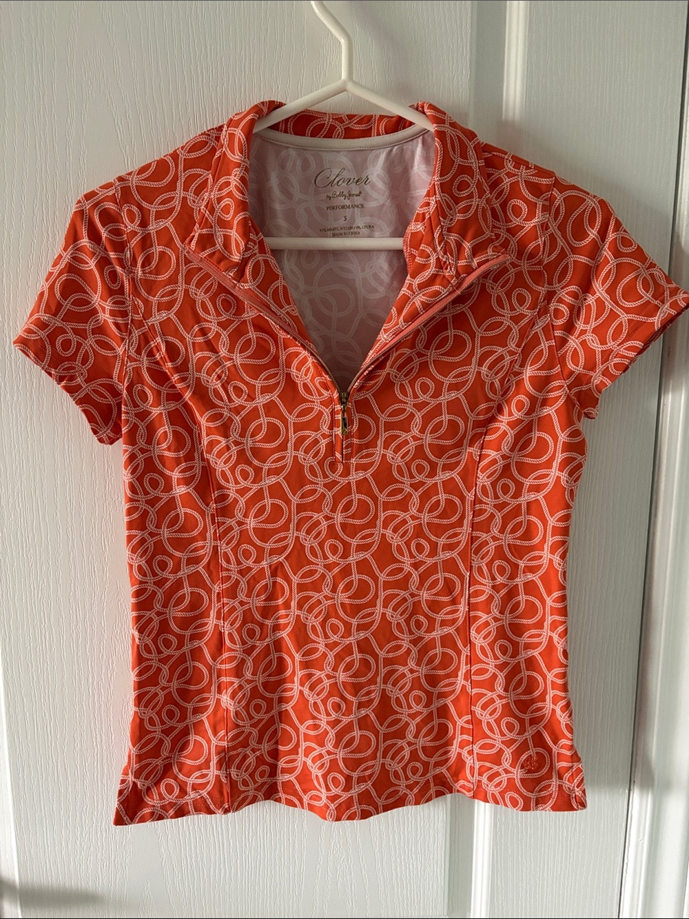 Bobby Jones Orange Short-Sleeve Zip Polo with White Loop Print
